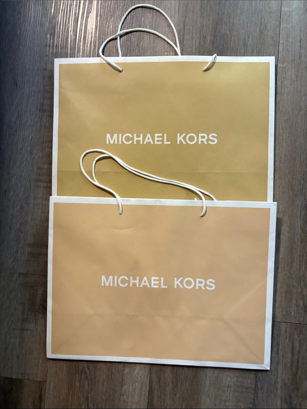 Michael Kors Yellow and Peach Paper Shopping Bags with White Logo